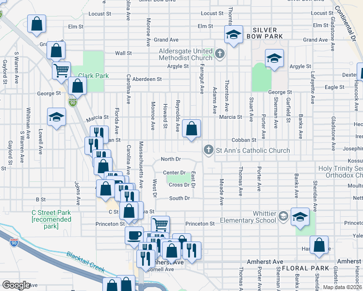 map of restaurants, bars, coffee shops, grocery stores, and more near 2255 North Drive in Butte
