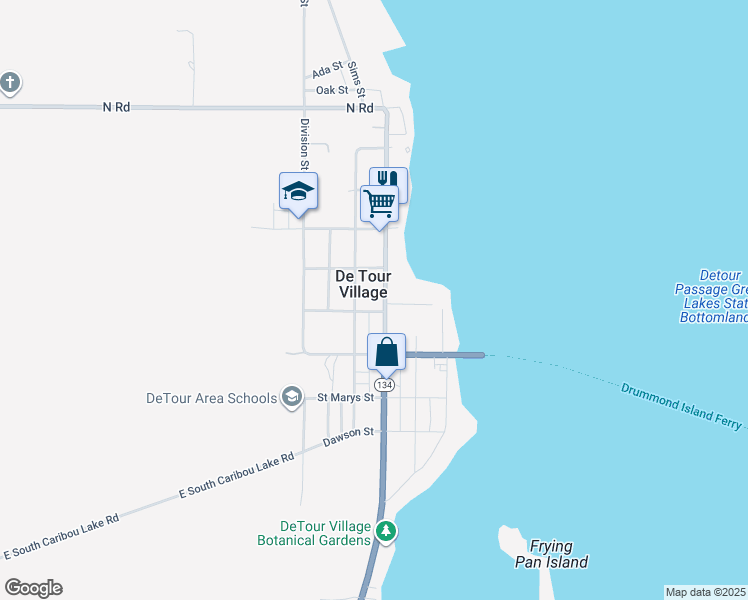 map of restaurants, bars, coffee shops, grocery stores, and more near in De Tour Village