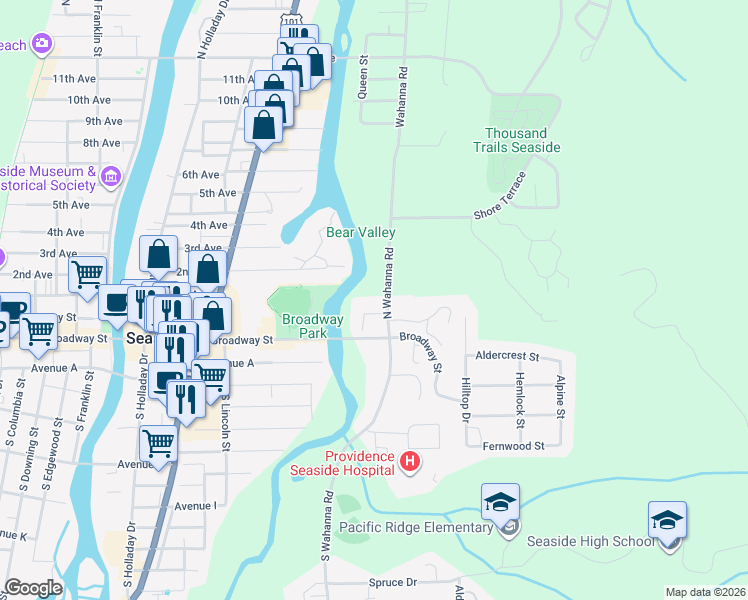 map of restaurants, bars, coffee shops, grocery stores, and more near 48 South Wahanna Road in Seaside