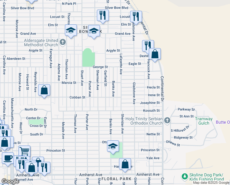map of restaurants, bars, coffee shops, grocery stores, and more near 1926 Banks Avenue in Butte
