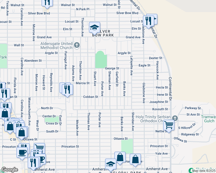 map of restaurants, bars, coffee shops, grocery stores, and more near 1914 Porter Avenue in Butte