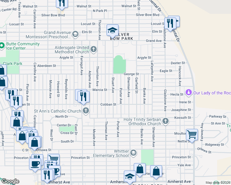 map of restaurants, bars, coffee shops, grocery stores, and more near 1917 Stuart Avenue in Butte