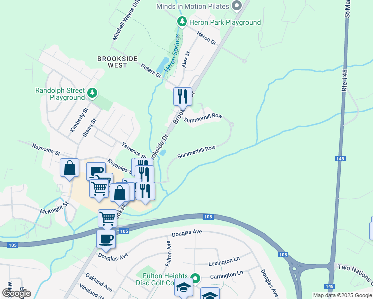 map of restaurants, bars, coffee shops, grocery stores, and more near 77 Summerhill Row in Fredericton