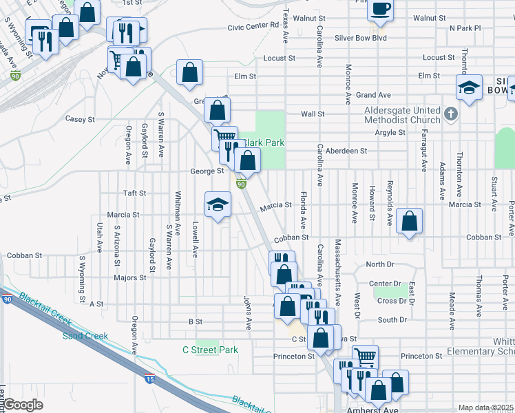 map of restaurants, bars, coffee shops, grocery stores, and more near 1880 Harrison Avenue in Butte