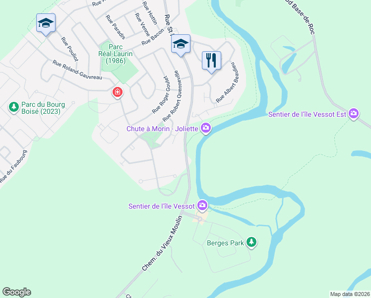 map of restaurants, bars, coffee shops, grocery stores, and more near Rue Saint Pierre Sud in Joliette