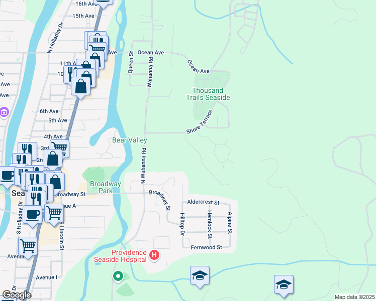map of restaurants, bars, coffee shops, grocery stores, and more near 101 Forest Drive in Seaside
