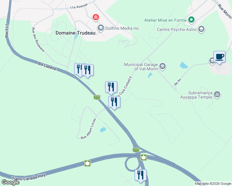 map of restaurants, bars, coffee shops, grocery stores, and more near 112 Chemin du Curé Corbeil Est in Val-Morin