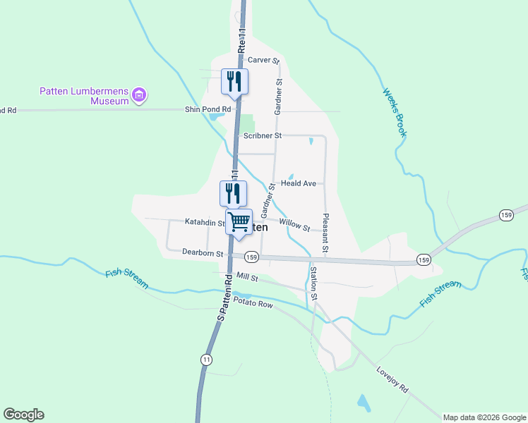 map of restaurants, bars, coffee shops, grocery stores, and more near 26 Gardner Point Road in Mount Chase