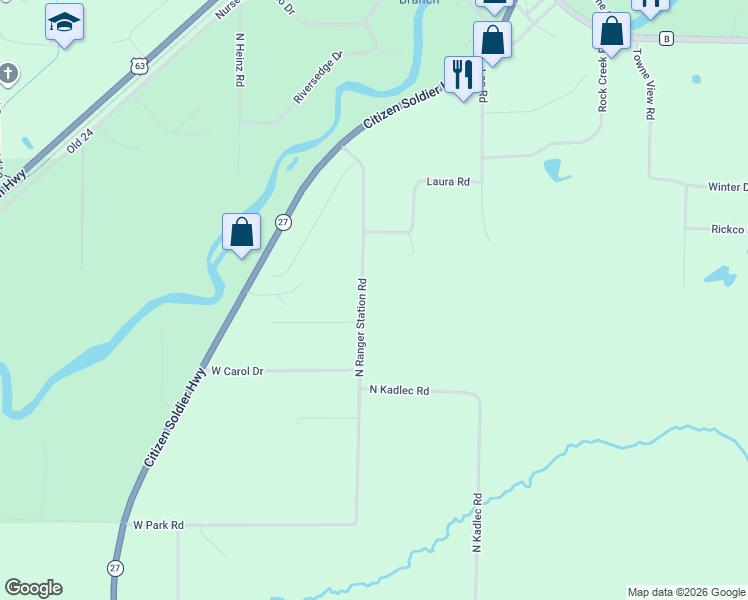 map of restaurants, bars, coffee shops, grocery stores, and more near 10086 North Ranger Station Road in Hayward