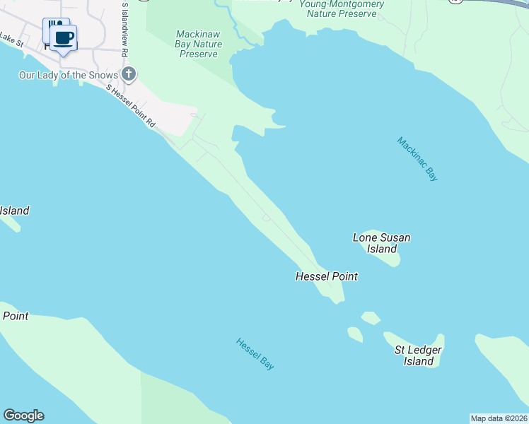 map of restaurants, bars, coffee shops, grocery stores, and more near 182-1368 S Hessel Point Rd in Cedarville