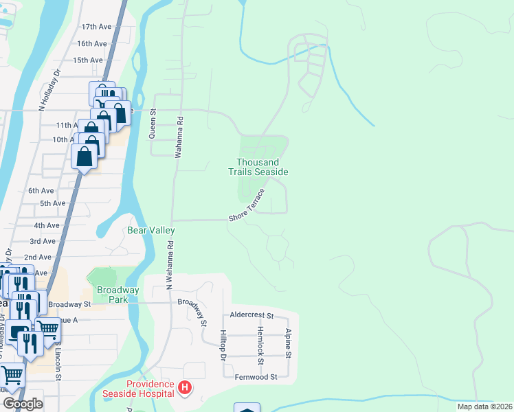 map of restaurants, bars, coffee shops, grocery stores, and more near 300 Hillside Loop in Seaside