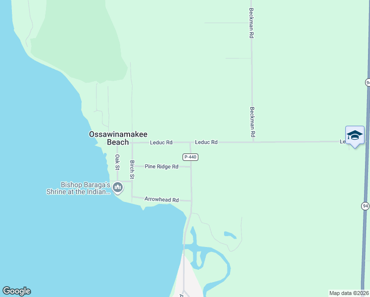 map of restaurants, bars, coffee shops, grocery stores, and more near County Road P-440 in Manistique