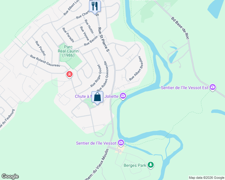 map of restaurants, bars, coffee shops, grocery stores, and more near Rue Saint Pierre Sud in Joliette