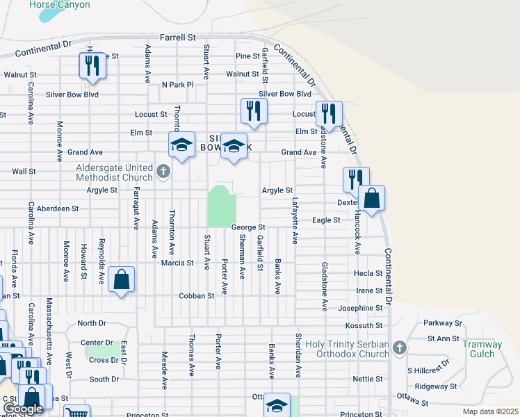 map of restaurants, bars, coffee shops, grocery stores, and more near 1755 Garfield Street in Butte