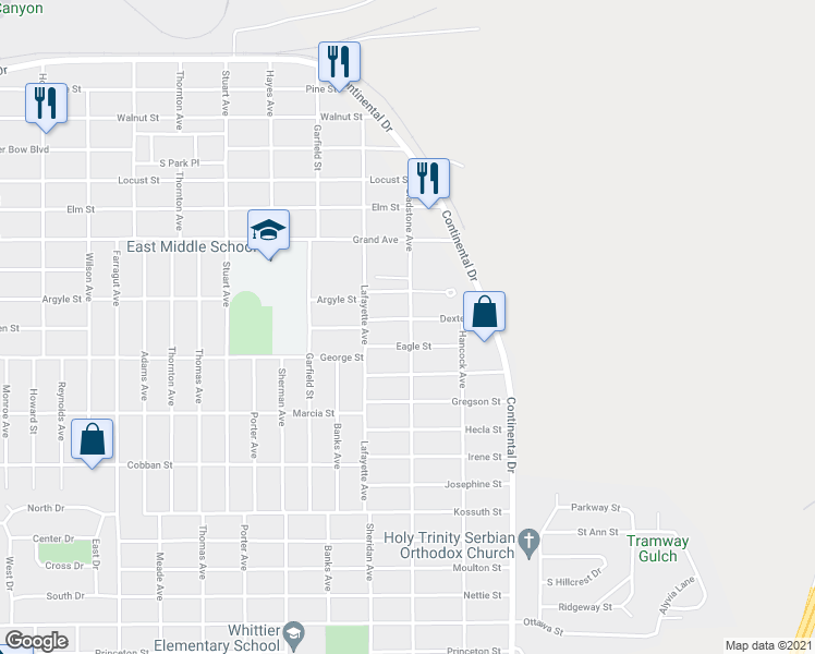 map of restaurants, bars, coffee shops, grocery stores, and more near 1866-1888 Gladstone Avenue in Butte
