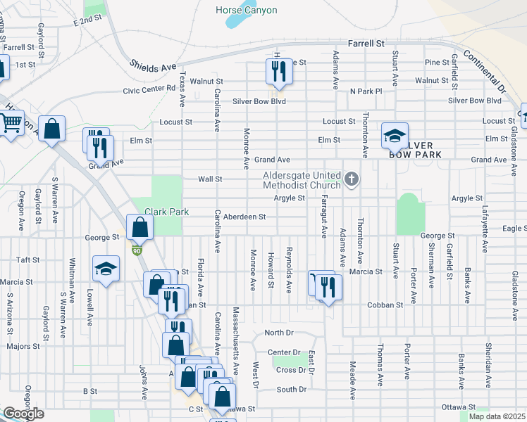 map of restaurants, bars, coffee shops, grocery stores, and more near 2124 Aberdeen St in Butte