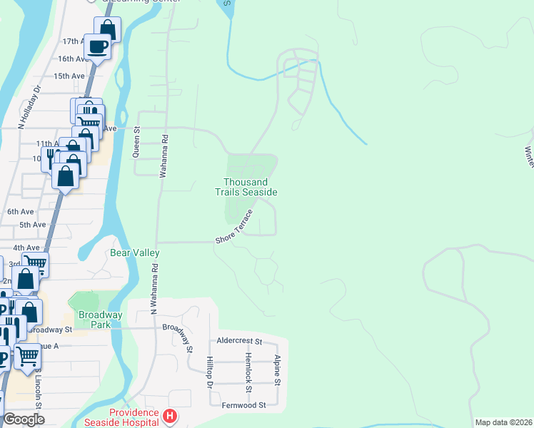 map of restaurants, bars, coffee shops, grocery stores, and more near 345 Forest Court in Seaside