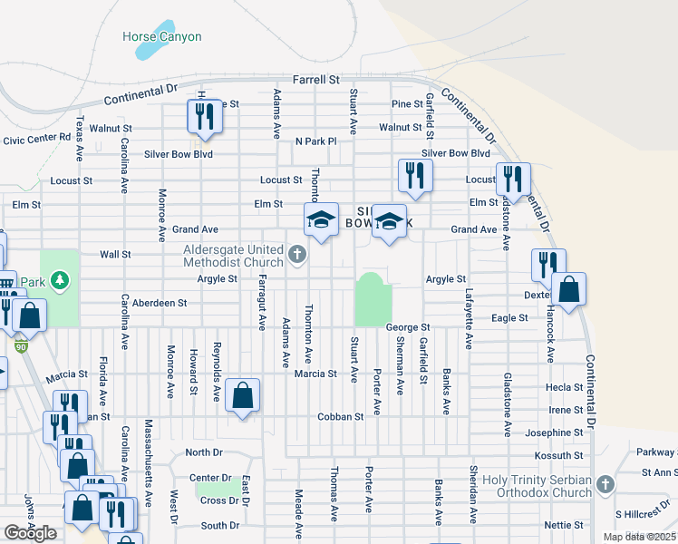 map of restaurants, bars, coffee shops, grocery stores, and more near 1635 Stuart Avenue in Butte