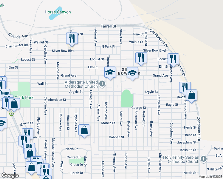 map of restaurants, bars, coffee shops, grocery stores, and more near 1637 Thomas Avenue in Butte