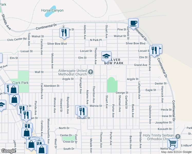 map of restaurants, bars, coffee shops, grocery stores, and more near 1637 Thomas Avenue in Butte