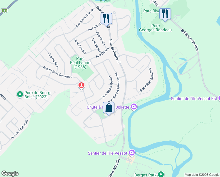 map of restaurants, bars, coffee shops, grocery stores, and more near Rue Roger Goulet in Joliette