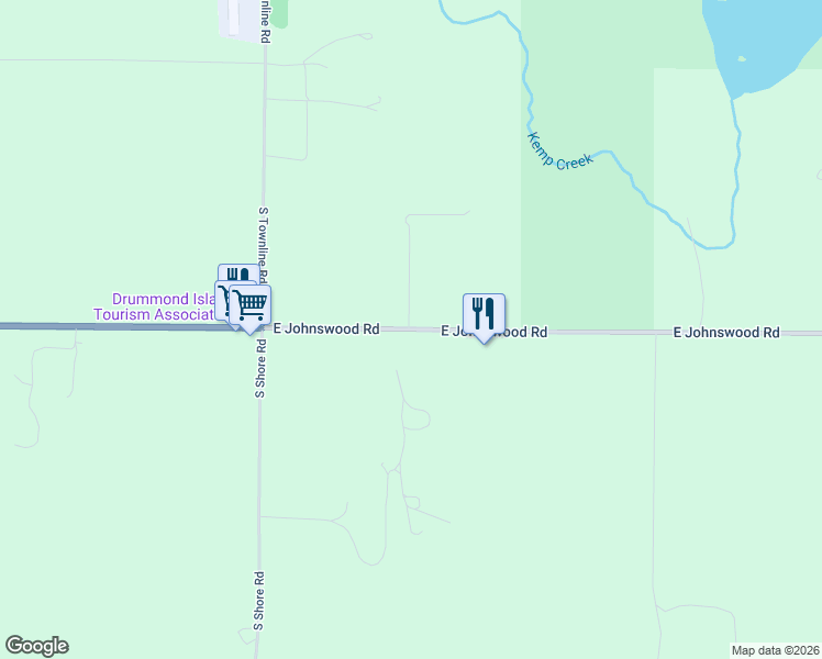 map of restaurants, bars, coffee shops, grocery stores, and more near 30281 East Johnswood Road in Drummond