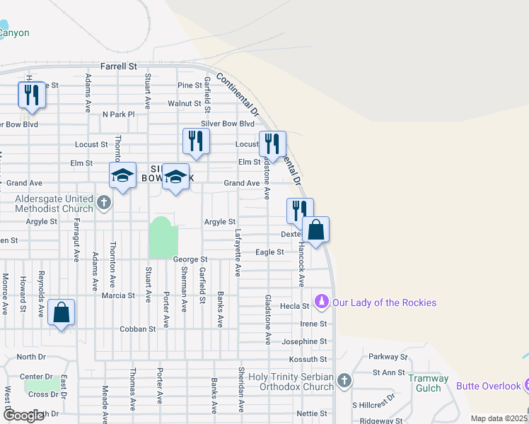 map of restaurants, bars, coffee shops, grocery stores, and more near 1798-1808 Gladstone Avenue in Butte