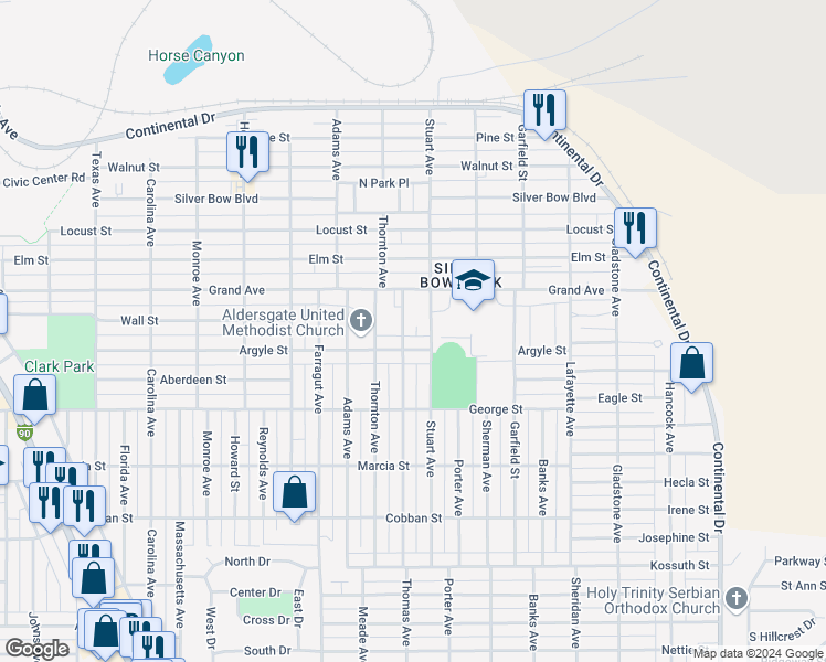 map of restaurants, bars, coffee shops, grocery stores, and more near 1635 Stuart Avenue in Butte