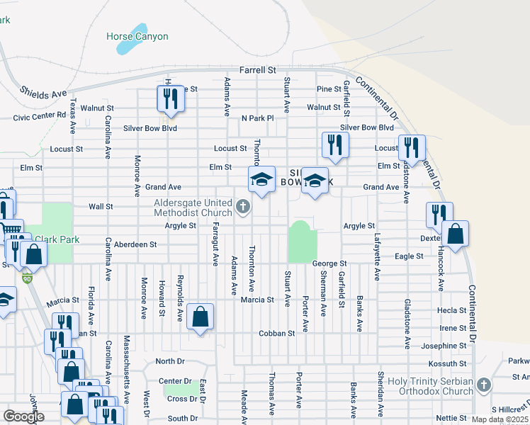 map of restaurants, bars, coffee shops, grocery stores, and more near 1637 Thomas Avenue in Butte