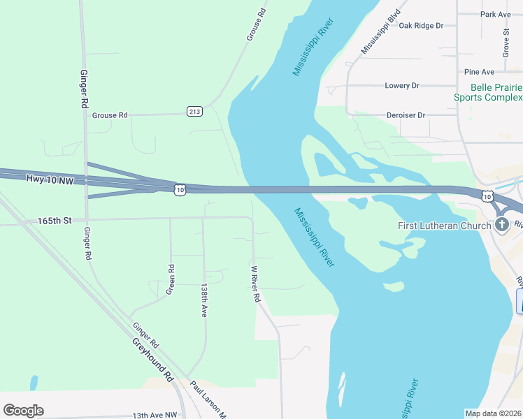 map of restaurants, bars, coffee shops, grocery stores, and more near 16591 West River Road in Little Falls
