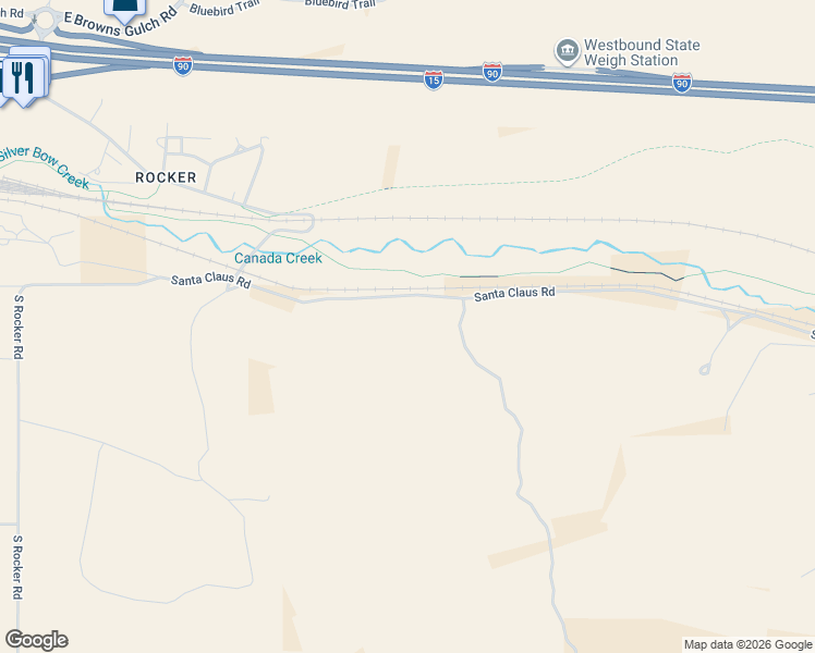 map of restaurants, bars, coffee shops, grocery stores, and more near Santa Claus Road in Butte