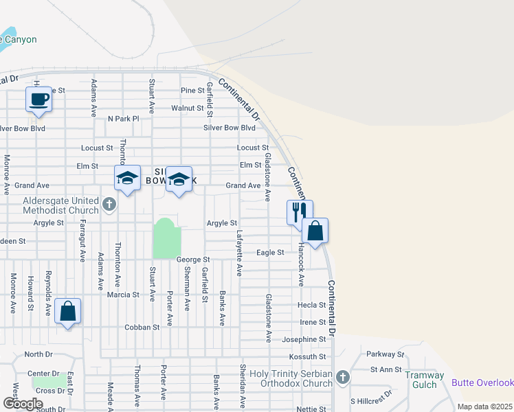 map of restaurants, bars, coffee shops, grocery stores, and more near 1624 Lafayette Avenue in Butte