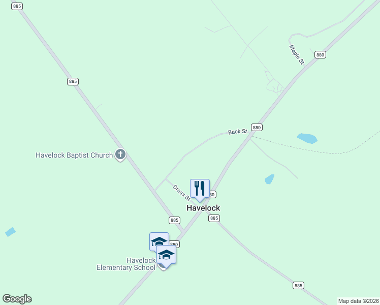 map of restaurants, bars, coffee shops, grocery stores, and more near 32 Back Street in Havelock