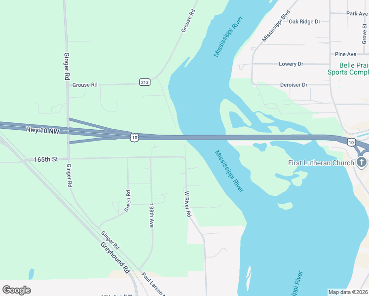 map of restaurants, bars, coffee shops, grocery stores, and more near 16591 West River Road in Little Falls