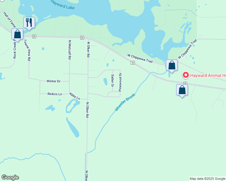 map of restaurants, bars, coffee shops, grocery stores, and more near Pinewood Drive in Hayward