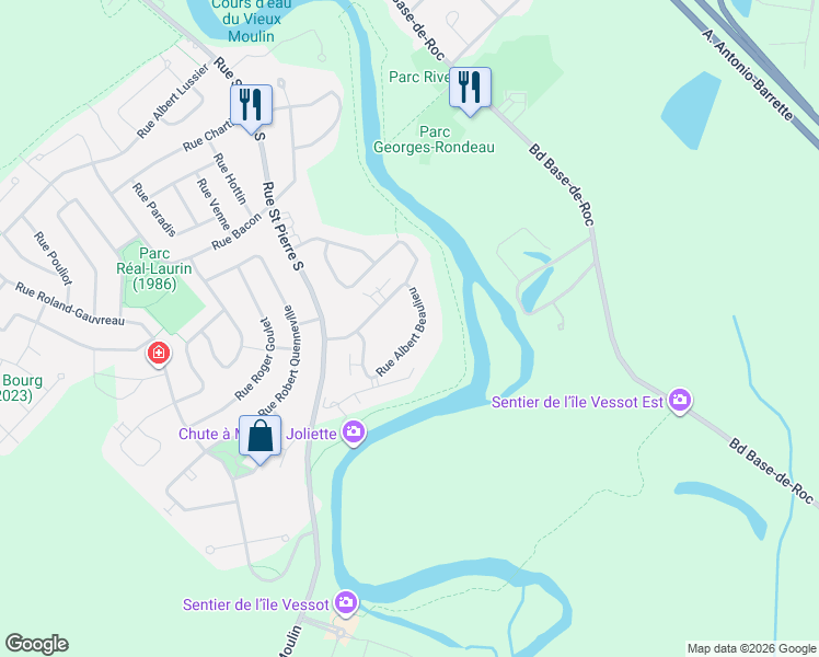 map of restaurants, bars, coffee shops, grocery stores, and more near 725 Rue Albert Beaulieu in Joliette