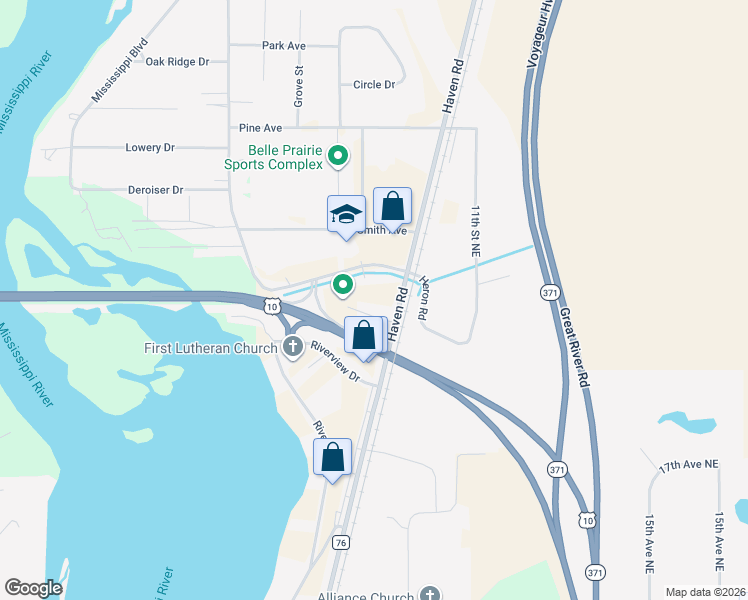 map of restaurants, bars, coffee shops, grocery stores, and more near 16541 Haven Road in Little Falls