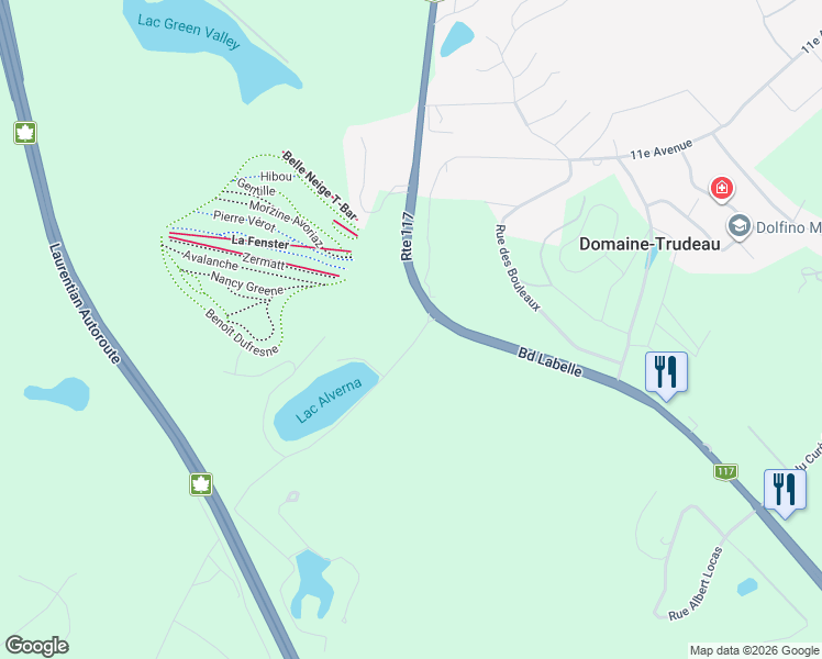 map of restaurants, bars, coffee shops, grocery stores, and more near 114 Chemin Alverna in Val-Morin