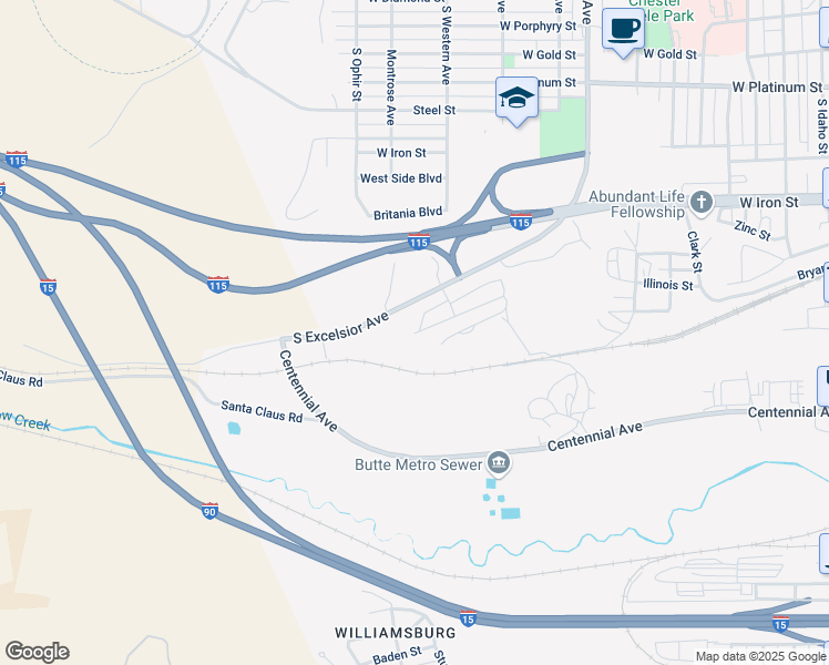 map of restaurants, bars, coffee shops, grocery stores, and more near 310-312 Granite Mountain Road in Butte