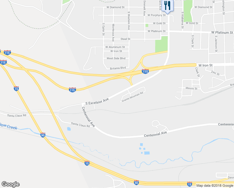 map of restaurants, bars, coffee shops, grocery stores, and more near South Excelsior Avenue in Butte