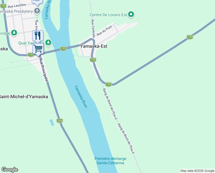 map of restaurants, bars, coffee shops, grocery stores, and more near 10 Route Marie Victorin Est in Yamaska