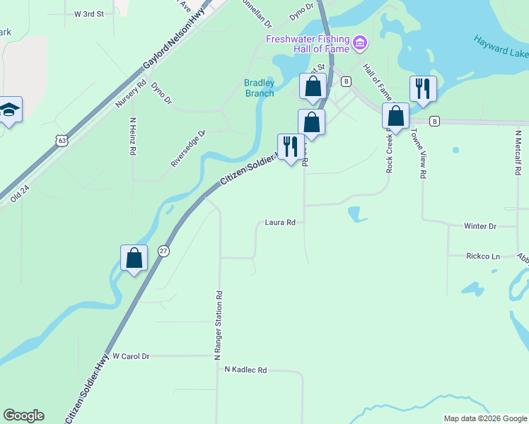 map of restaurants, bars, coffee shops, grocery stores, and more near 15817 Laura Drive in Hayward