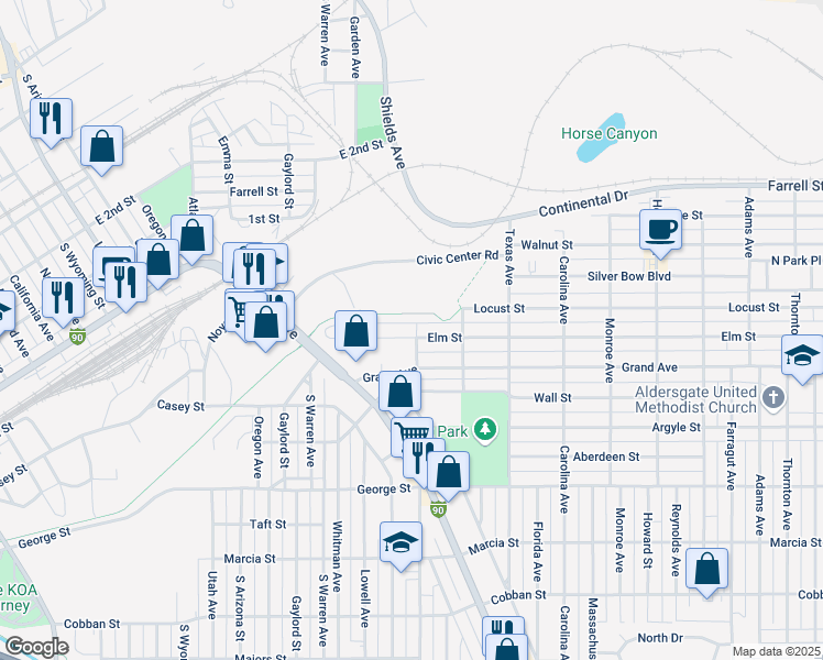 map of restaurants, bars, coffee shops, grocery stores, and more near 1699 Home Avenue in Butte