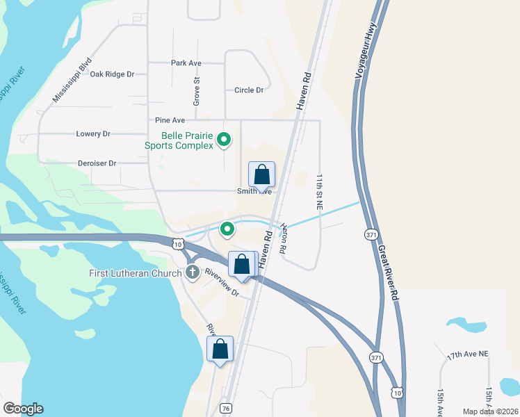 map of restaurants, bars, coffee shops, grocery stores, and more near 16541 Haven Road in Little Falls