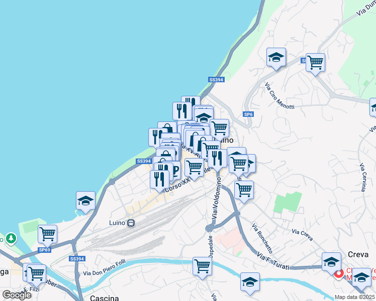 map of restaurants, bars, coffee shops, grocery stores, and more near 25 Via Vittorio Sereni in Luino