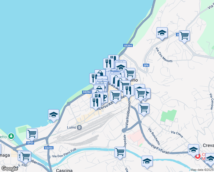 map of restaurants, bars, coffee shops, grocery stores, and more near 25 Via Sereni Vittorio in Luino