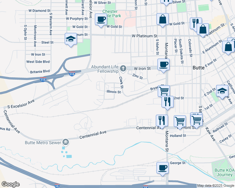 map of restaurants, bars, coffee shops, grocery stores, and more near 861 South Clark Street in Butte