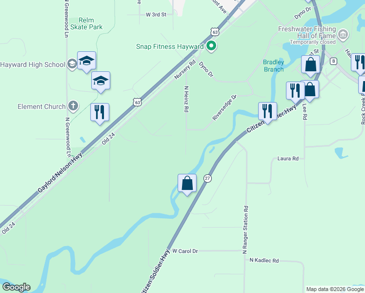 map of restaurants, bars, coffee shops, grocery stores, and more near 10189 North Heinz Road in Hayward
