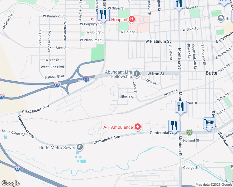 map of restaurants, bars, coffee shops, grocery stores, and more near 681 South Alabama Street in Butte
