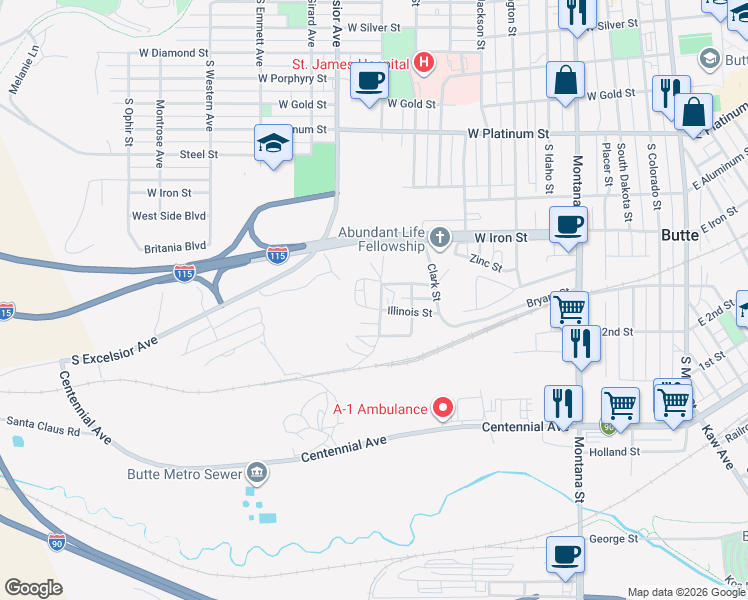 map of restaurants, bars, coffee shops, grocery stores, and more near 681 South Alabama Street in Butte